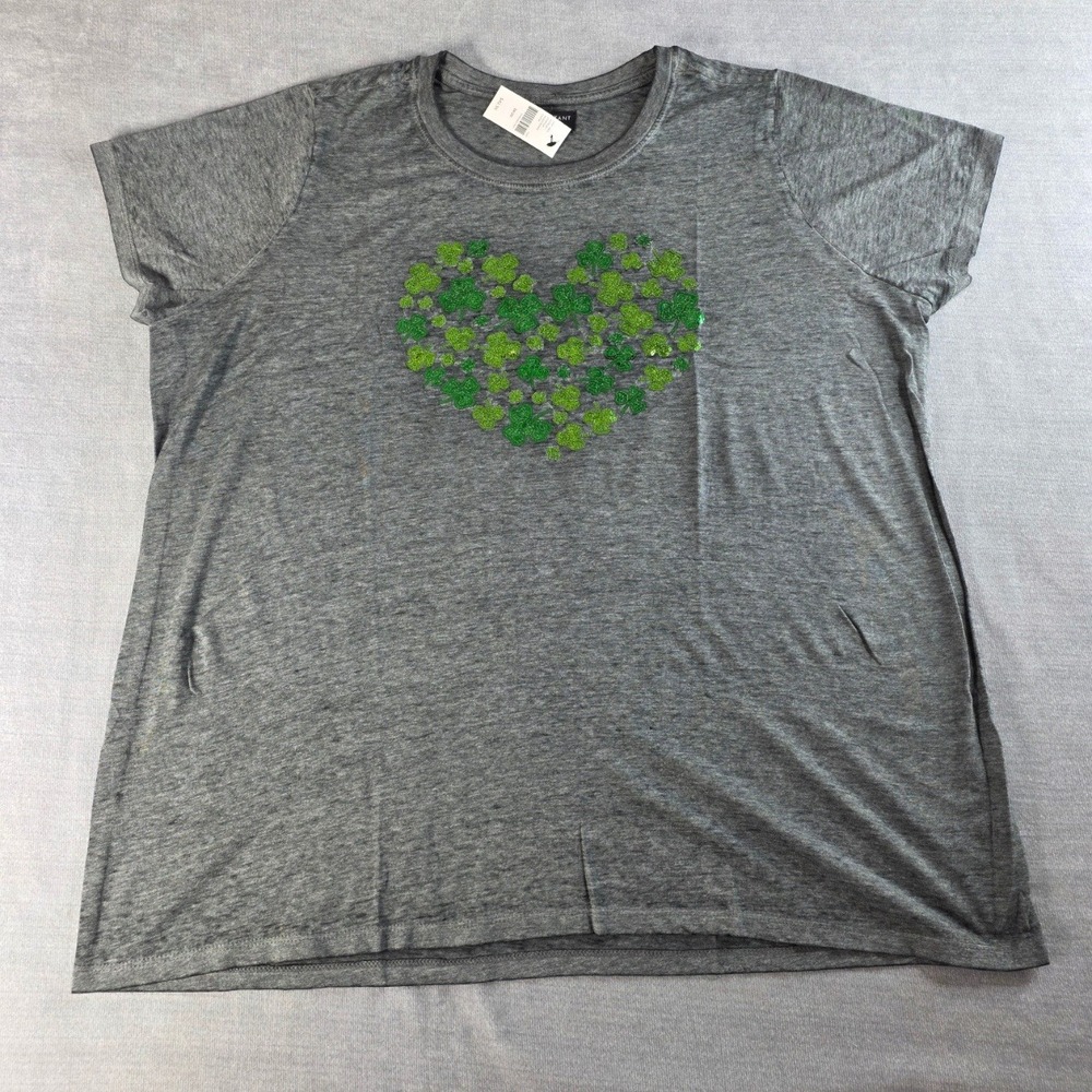 Lane Bryant NWT St Patrick's Day Sequin Shamrock Tee Womens Gray Plus Size 18/20